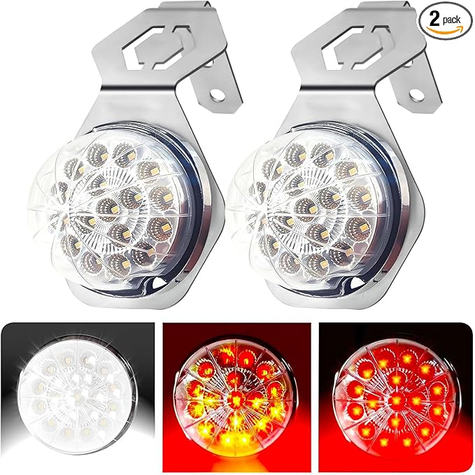 2PCS Dual Revolution Turn Signal with Stainless Steel Bracket, Red Turn Signal & White Marker, 17 LED Turn Signals Bracket Watermelon Light for Freightliner Kenworth Heavy Trucks