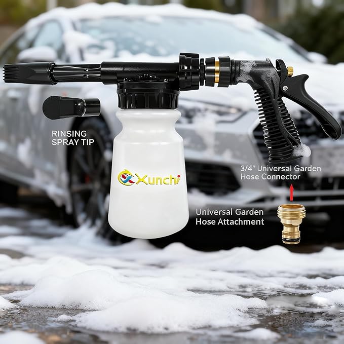 Foam Gun Car Wash Gun, Foam Blaster Equips 3/4" Universal Garden and Quick Connector (Connects to Any Garden Hose) for Watering Plants, Lawn, Patio, Car Wash, Cleaning