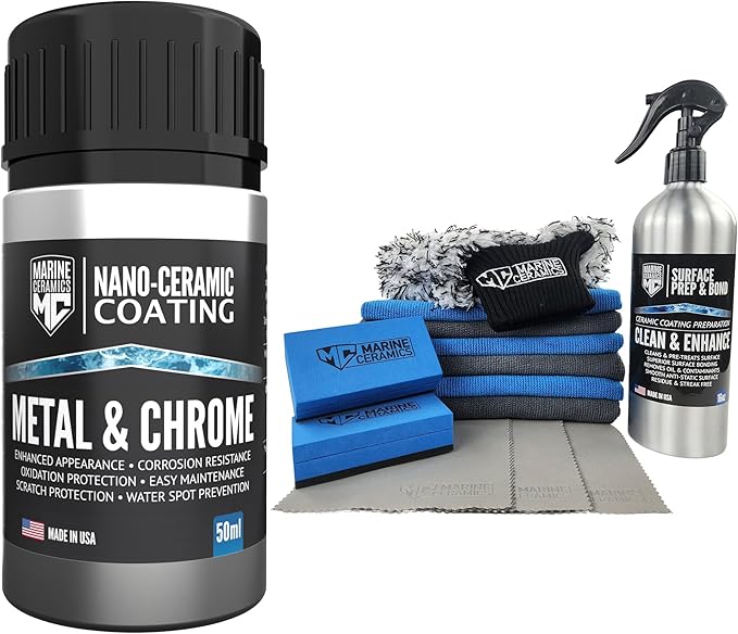 Professional Metal & Chrome Ceramic Coating (50ml Bundle) / 18 Month Protection from Rust, Scratches, Water Spots / 2x Thicker, Easy Application for Railings, Anchors and more