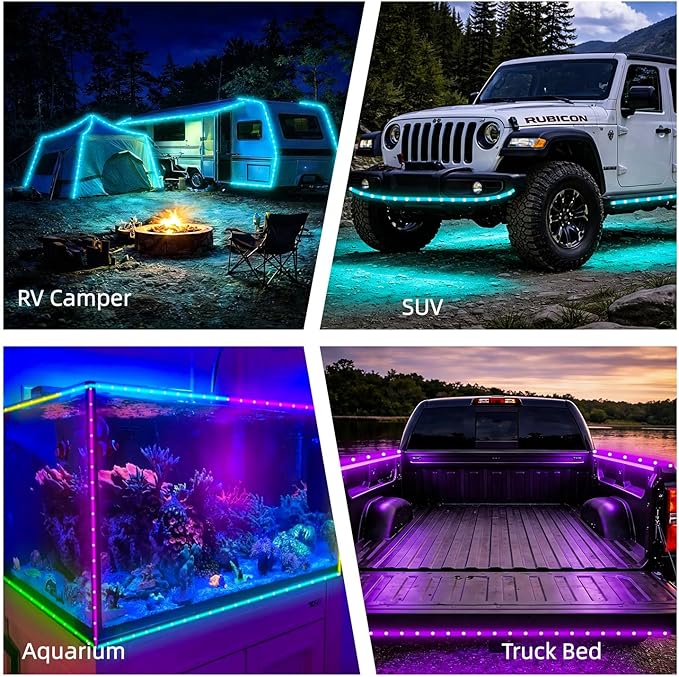 Battery Powered Golf Cart Canopy Lights, 2 Pack 8FT IP68 Fully Waterproof Golf Cart Roof Light Strip with Remote, Golf Carts Underglow RGB Led Strip Lights for EZGO Yamaha Marine Boat Kayak SUP UTV