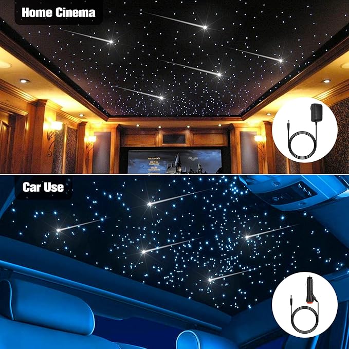 CHINLY Meteor Twinkle 500pcs 13.1ft (0.03in+0.04in+0.06in) Fiber Optic Lights Star Headliner kit+Shooting Stars Light kit, Music Mode Bluetooth APP Control Remote, for Star Headliner/Home Ceiling