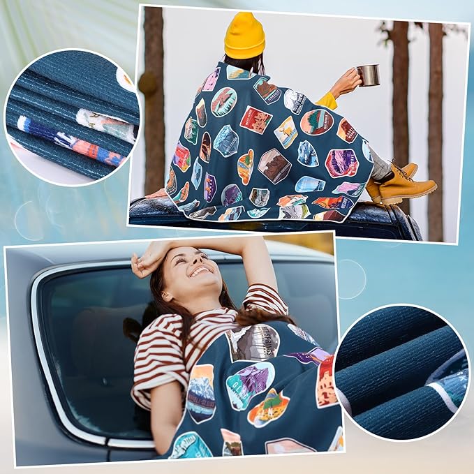 Hahafelt 2 Pack Car Seat Towel Covers Athletic Running Towel Performance Microfiber Post Workout Sweat Washable Cover Non Slip for Seat Outdoor Sport (National Park)