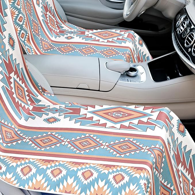 Hahafelt 2 Pack Car Seat Towel Covers with Storage Bag, 63 x 32 Inch Universal Non Slip Waterproof Sweat Protector for Car Truck, Gym Swimming Running, Machine Washable (Tuscon Aztec)