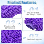 HARFINGTON 2pcs Chenille Microfiber Car Wash Mitts 10" x 7.5" Scratch Free Wash Gloves Absorbent Double Sided Plush Cleaning Drying Mitts for Car Washing Home Clean Purple
