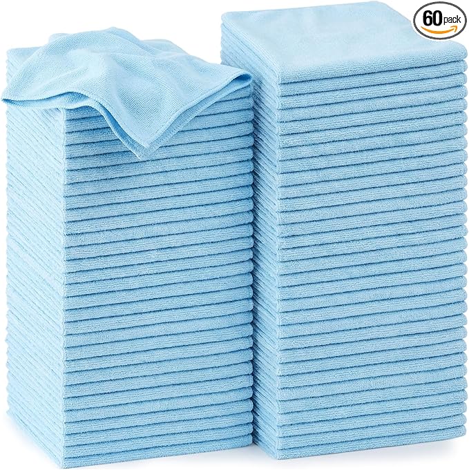 Nuenen Cleaning Cloths for Cars 16 x 16 Inch Ultra Absorbent Towels Drying Microfiber Reusable Cleaning Supplies House Kitchen Window Microfiber Towel(Light Blue,60 Pcs)