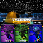 6W Mini Size Twinkle 450pcs of (0.03+0.04+0.06in)*9.8ft Starlight Headliner Kit, Star Lights for Car with Bluetooth APP/Remote Control/Music Effect, RGBW Fiber Optic Lights for Home Ceiling