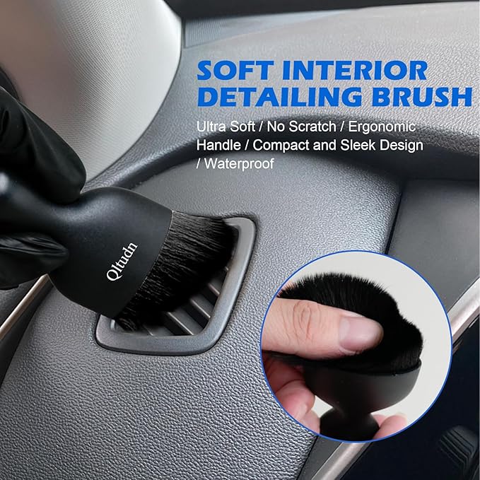 5PCS Car Detailing Brush,Boars Hair Detailing Brush Set, No Scratch,Ultra Soft for Interior and Exterior Car Cleaning, Dashboard, Leather Seat,Air Vents Wheels,Tires