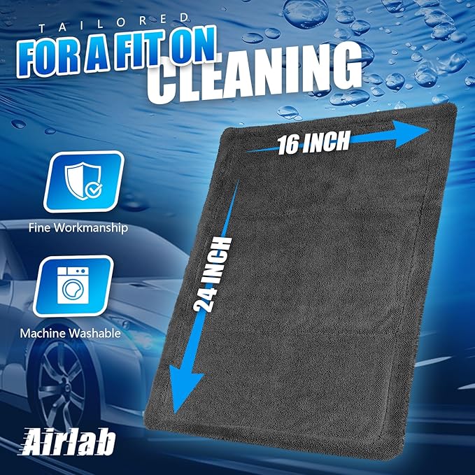 Airlab Microfiber Towels for Cars Wash Drying Towel Detailing Cloth Pack of 1 and Carbon Microfiber Towels for Car Polishing Cleaning Cloth, Pack of 2