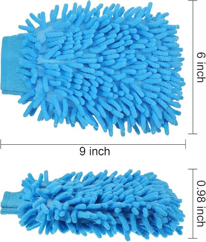 BBTO 5 Pack Car Wash Mitts Scratch Free Premium Chenille Microfiber Mitts 6" x 9" Double Sided Lint-Free Car Wash Gloves for Trucks, SUVs, Motorcycles, and More