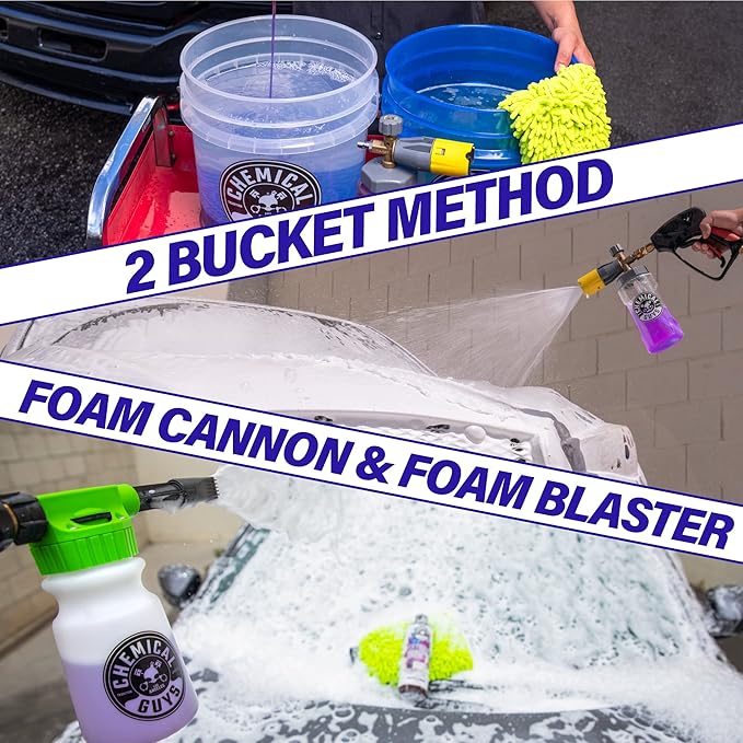 Chemical Guys CWS20764BK Car Wash Detailing Bucket, Mitt & Accessories Bundle (6 Items) Featuring Extreme Bodywash & Wax Foaming Car Wash Soap, 64 oz (.5 Gal) - Works on Cars, Trucks, SUVs, RVs & More