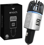Enoch Car Air Purifier Premium Air Ionizer - 12V Plug-In Ionic Ozone Deodorizer Accessory with Dual USB Car Charger - Eliminates Cigarette Smoke, Pet and Food Odors, Dust (Gray Silver)