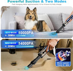 Upbooz Handheld Vacuum Cordless, Car Vacuum with 14000PA Powerful Suction with LED Light, Air Duster 2-in-1,Low Noise Rechargeable Portable Mini Vacuum Cleaner for Car Home Pet Office,Two Gears Blue