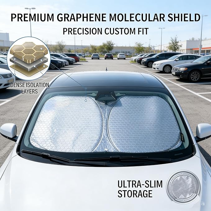 Graphene Car Sun Shade for Peugeot 3008 2008–2026, Blocks UV Rays, Actively Dissipates Heat, Odorless and Easy to Fold Grey_XL