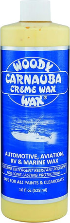 Woody Wax Carnauba Creme Wax, Professional High-Gloss Marine, RV & Aviation Wax, UV Protection for Paint & Clear Coat, Detergent Resistant Polymers, Covers Light Scratches and Removes Oxidation, 16 oz