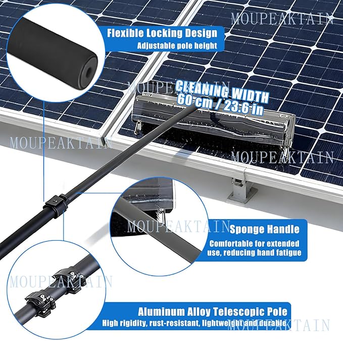 Electric Solar Panel Cleaning Brush with Pole - 350rpm Motor, 23.6" Brush Head, Dry/Wet Cleaning Modes - Water Fed Pole System for Solar Panels, Fleet Vehicles & Exterior Walls 7.5m
