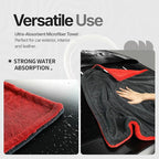 Extra Large Microfiber Twisted Car Drying Towel, Red and Grey, Ultra Absorbent, 24 * 36 Inches, One-Swipe Drying, for Car Exterior