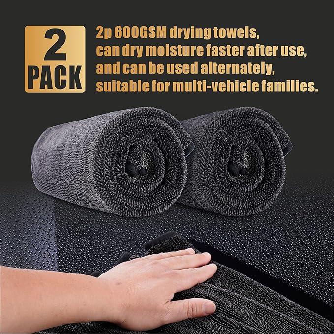 2-Pack Microfiber Car Drying Towel – Extra Large 24” x 36”, Streak-Free, Scratch-Free, and Ultra-Absorbent for Effortless Car Detailing