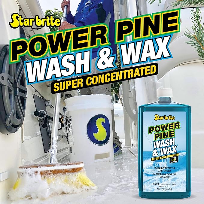 STAR BRITE Power Pine Wash & Wax - Concentrated Marine Grade Formula for Boats, Cars & More - Clean, Shine, UV Protect & Shed Stains in One Step