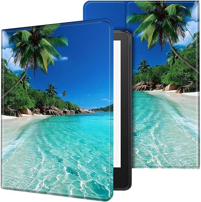 for Kindle Paperwhite Case,6" Kindle Paperwhite 4 10th Generation Case 2018 & Kindle Paperwhite Signature Edition,Leather Slim Adjustable Stand Cover Auto Wake/Sleep,Green Sea Beach