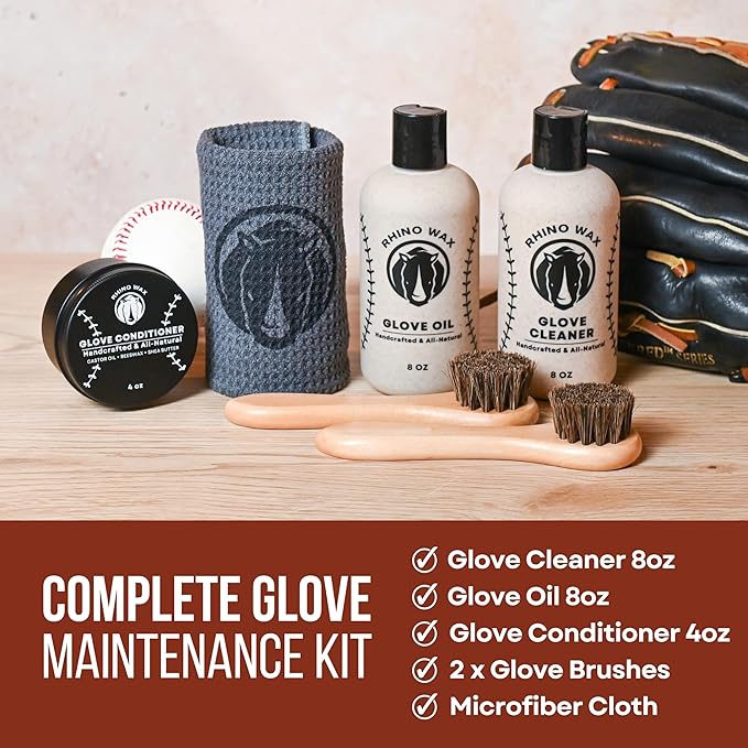 Rhino Wax - Baseball Glove Conditioner Kits - Clean, Condition, and Maintain Your Baseball Glove with one of Our 3 Maintenance Kits - Protect Your Mitts - Proudly Made in USA (Not China)