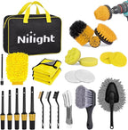 Nilight 27PCS Car Detailing Kit Auto Cleaning Tools Wash Set with Storage Carry Bag Home Use for Interior Exterior Deep Clean Polish Car Care Windshield Dashboard Seat Air Vents Wheels Tires, Yellow
