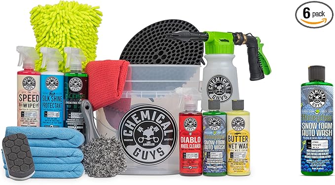 Chemical Guys CWS_110_16FG 10-Piece Arsenal Builder Car Wash Kit, Foam Gun, Bucket (3) 16 oz Car Care Cleaning Chemicals (Works w/Garden Hose) WithHoneydew Snow Foam Car Wash Soap, 16 oz