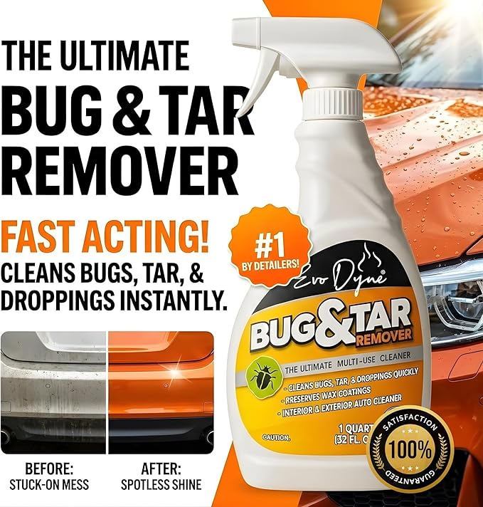 Evo Dyne Bug Remover for Car Detailing (32 fl oz Per Bottle), Made in the USA - Car Interior Cleaner Removes Tar, Droppings, Guts, Dirt, Grease | Ultimate Tree Sap Remover