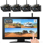 ZEROXCLUB 4 Magnetic Solar Wireless Backup Camera HD1080P DVR 10.1" Touchscreen Monitor, Quad RV Rearview Backup Cameras Wireless System for RV Trailer Tractor, Built-in 9600mAh Solar Battery, BL104