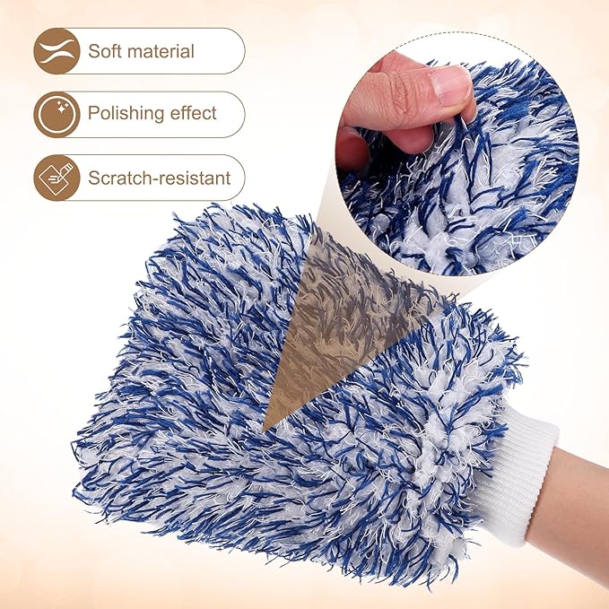 HARFINGTON 2pcs Chenille Microfiber Car Wash Mitts 10.2" x 6.7" Scratch Free Wash Gloves Absorbent Double Sided Plush Cleaning Drying Mitts for Car Washing Home, Blue