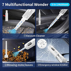 Handheld Car Vacuum Portable Cordless, 16000Pa 5 in 1 Multifunctional Mini Vacuum Cleaner and Air Duster, Rechargeable LED Flashlight with Window Hammer for Car, Pet, Kitchen, House
