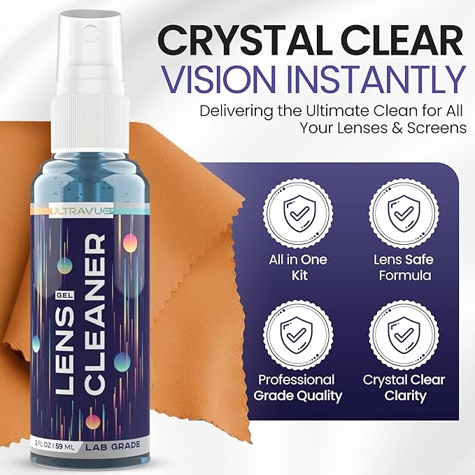 Eyeglass Gel Lens Cleaner Spray Kit - 3 x 2oz Gel Eyeglasses Cleaner Spray Bottle + 2 Microfiber Cloth for Cleaning - Safe for All Lenses (AR Coated Included), Eyeglasses and Screens
