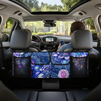 Boho Style Trunk Organizer with Lid Car Women Mandala Floral Blossom Back of Seat Car Organizer for SUVs Sedans