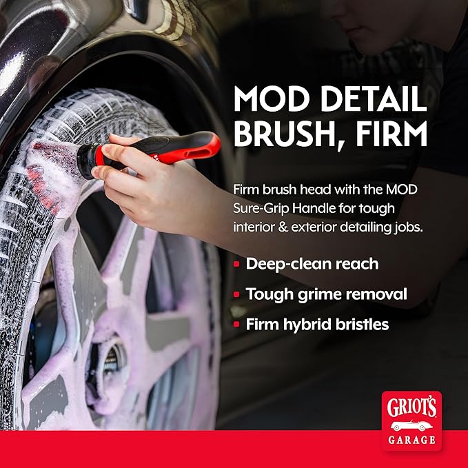 Griot's Garage Firm MOD Detailing Brush Head and Handle, Bristle Scrubber for Interior and Exterior Car Detailing, Heavy-Duty Cleaning, Standard Size