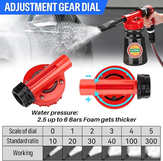 Updated 16 IN 1 Car Wash Foam Gun, Foam Cannon,Adjustable Hose Wash Sprayer with 2.5 to 6 Bars Foam Blaster,Suitable for Car Cleaning and Garden Use with 1/2” Quick Connector(Black)