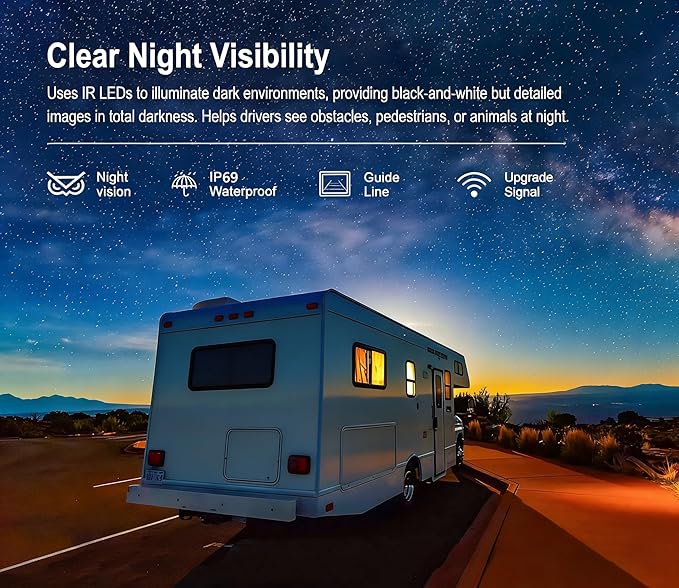 ZEROXCLUB 1080P FHD Digital Wireless Backup Camera System Kit for RV/Truck/Trailer/Van/Bus,Night Vision,7inch HD LCD Monitor,IP69 Waterproof Rear View Camera No Interference Record-HW02-M