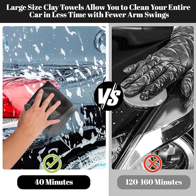 Clay Towel 2 Pack 12 x 12 Inch, Gray Clay Bar Towel for Auto Detailing Microfiber Car Cloth Cleaner Automotive for Car Detailing