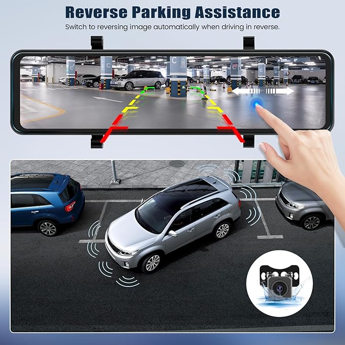 10.88 Inch Mirror Dash Cam,4K Touchscreen Rear View Mirror Front and Rear View Dual Cameras,Night Vision,G-Sensor,APP Control,Motion Detection,Loop Recording,Parking Assistance,Parking Monitor