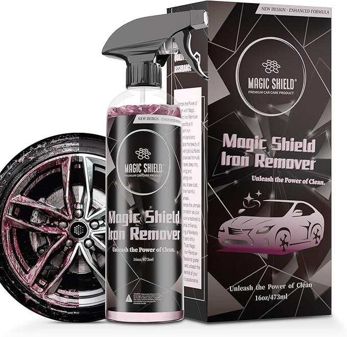 Magic Shield Iron Remover Spray for Cars 16oz - pH-Neutral Iron and Fallout Remover for Car, Motorcycle, RV & Boat | 5-Minute Reaction, Effective on Wheels & Paint | All-In-One Solution