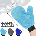 Teenyyou 6 Pcs Microfiber Dusting Mitt Car Wash Mitts Cleaning Glove with Thumb Reusable Terry Dusting Gloves with Elastic Wrist Cuff for Car Wheel Plants House Kitchen(Blue, Grey,8.85 x 7.08 Inch)