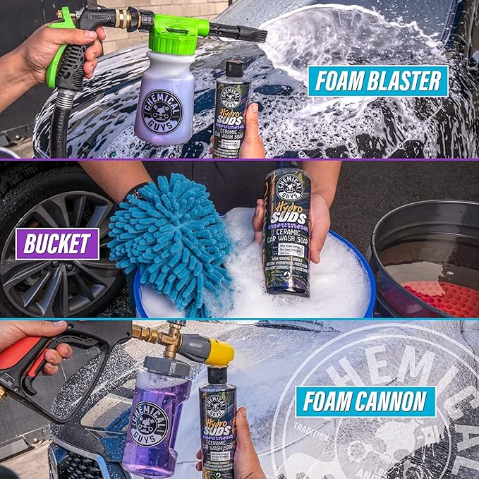 Chemical Guys CWS21264BK Car Wash Detailing Bucket, Mitt & Accessories Bundle (6 Items) Featuring HydroSuds Ceramic SiO2 Shine High Foaming Car Wash Soap, 64 oz - for Cars, Trucks, SUVs, RVs & More