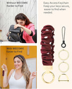 WEESMILE Keychain Wristlet, Stretchy Key Chain for Car Keys with D ring, Cute Scrunchie Wrist Bracelet for Women Men