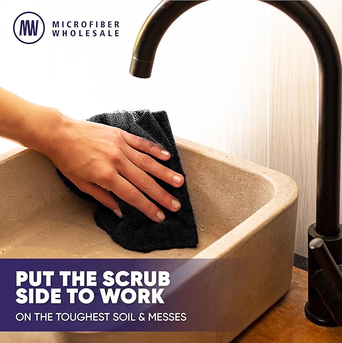 Microfiber Wholesale Pronto Cloths, Dual-Sided Microfiber Cleaning Towels, Soft Plush & Scrub Cloths for Dusting, Scrubbing, Kitchen, Windows & Car Detailing, Absorbent Bulk 25-Pack Black