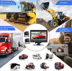 Dual Backup Camera 7" Split Monitor with 32G SD Card Kit, AHD 2 Channels Split Screen with 32G Recording, Reversing Camera IP69 Waterproof Front & Rear View Camera for Truck Trailer Semi-Trailer Box