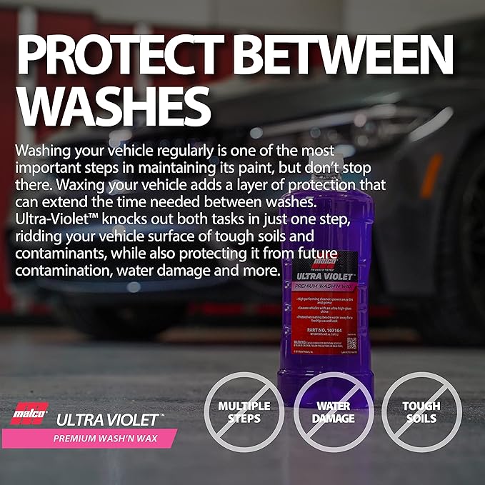 Malco Ultra Violet Premium Wash'n Wax – Best 2-in-1 Car Wash and Wax/Cleans and Provides A Durable, High-Gloss Shine in One Fast and Easy Step / 64Oz. (107164)