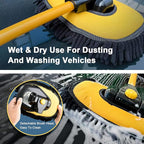 YeewayVeh Car Wash Brush with Long Handle, Microfiber Car Wash Mop with Replaceable Chenille Brush Head, Soft Cleaning Brush with 15° Curved Extension Pole Car Wash Kit for RV Truck Camper, Yellow