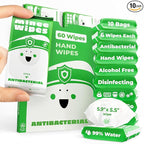 Impossibly Compact Travel Antibacterial Wipes Hand Sanitizer - 99.5% Water and Aloe - Safe for Sensitive Skin & Hypoallergenic Hand Wipes - Travel Essentials For Adults & Kids, 10 Pack Total 60 Wipe