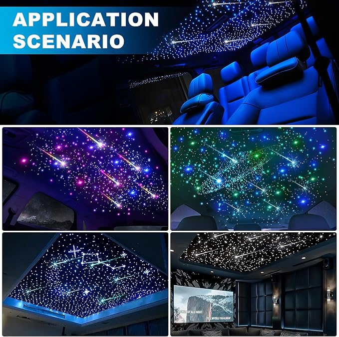 4 Colors 32W Twinkle & Meteor Starlight Headliner Kit for Car Home, 2-in-1 Light Engine 460pcs*0.03in*9.8ft+240 RGBW Fiber Optic Cable Shooting Car Star Sky Roof Lights, Ceiling Star Lights for Car