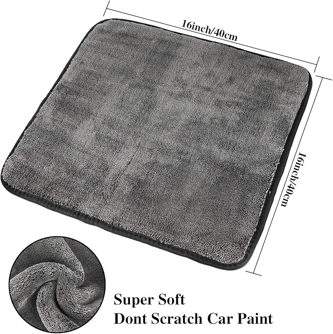 GTF Microfiber Car Cleaning Cloths, Upgraded 1200gsm Ultra-Thick Cars Drying Towel Microfiber Cloth for Car and Home Polishing Washing and Detailing 16'' x 16''(3 Pack)