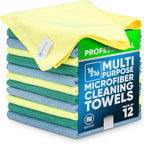 MW Pro Microfiber Cleaning Cloth | Blue, Green, Yellow (12 Pack) | Size 16" x 16" | All Purpose Microfiber Towels - Clean, Dust, Polish, Scrub, Absorbent
