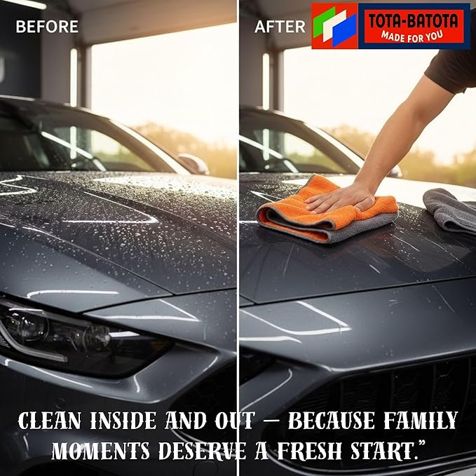 Microfiber Car Towel 16"x16" – 1400 GSM Twisted Yarn, Ultra Absorbent, Scratch-Free, Machine Washable – Bonus 12"x12" 600 GSM Detail Towel for Him/Her(Orange/Gray)